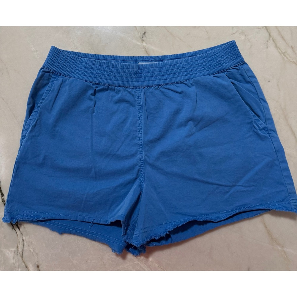 Vineyard Vines Womens Blue Smocked Waist Frayed Hem Pull On Shorts Size M